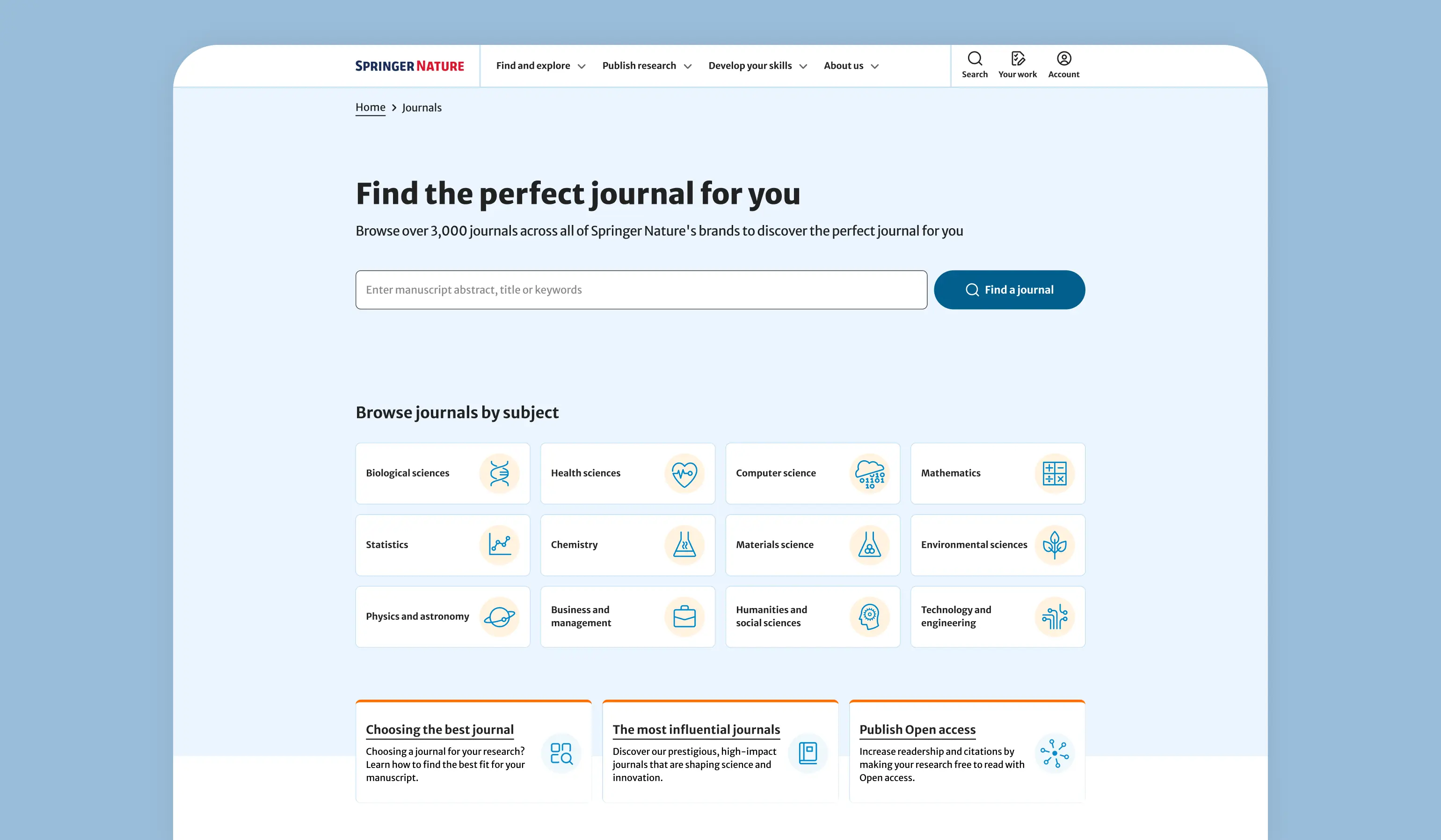 Journal Finder home page on desktop