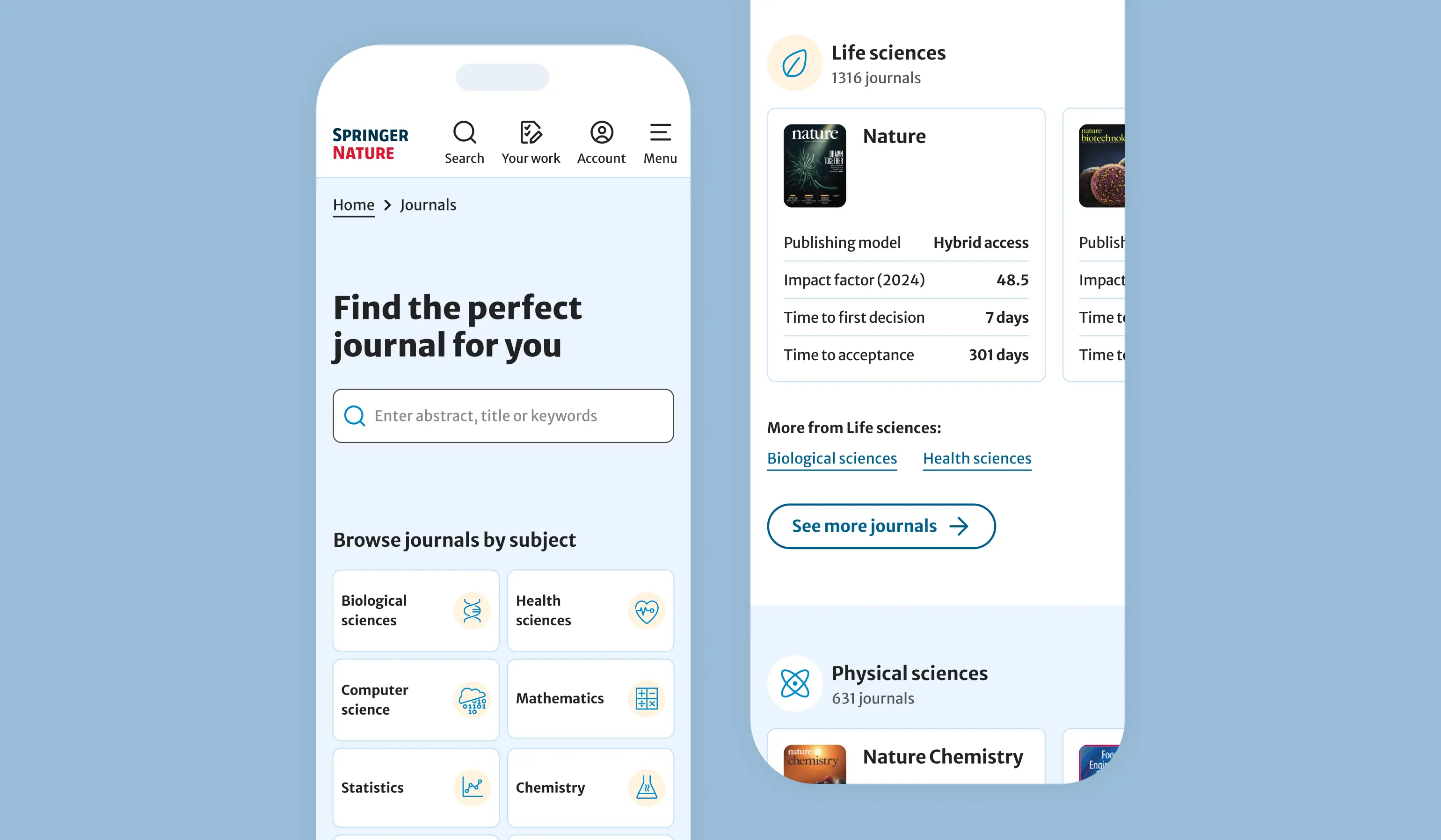 Image of the journal finder home page on mobile