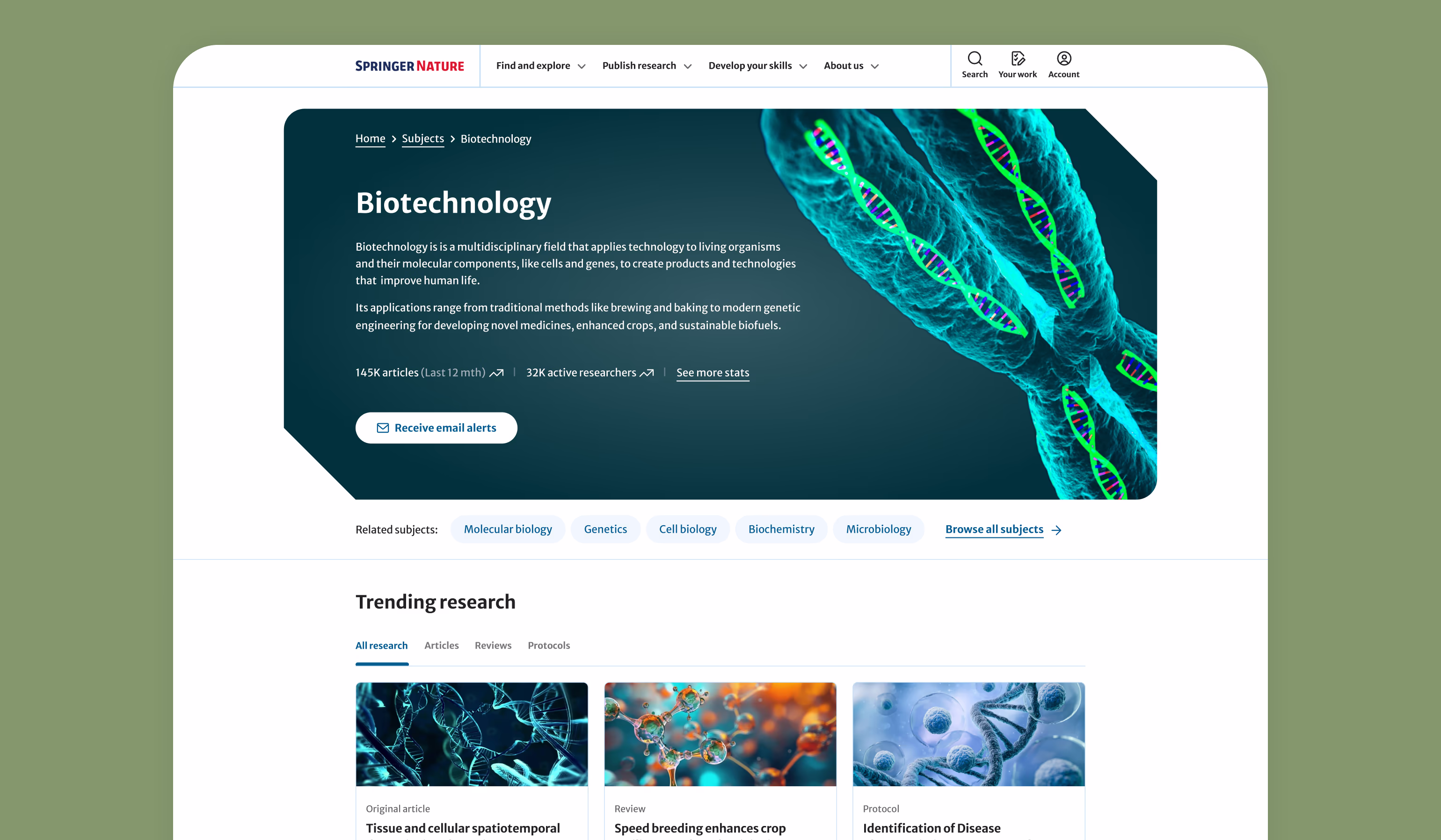Image of subject landing pages on desktop
