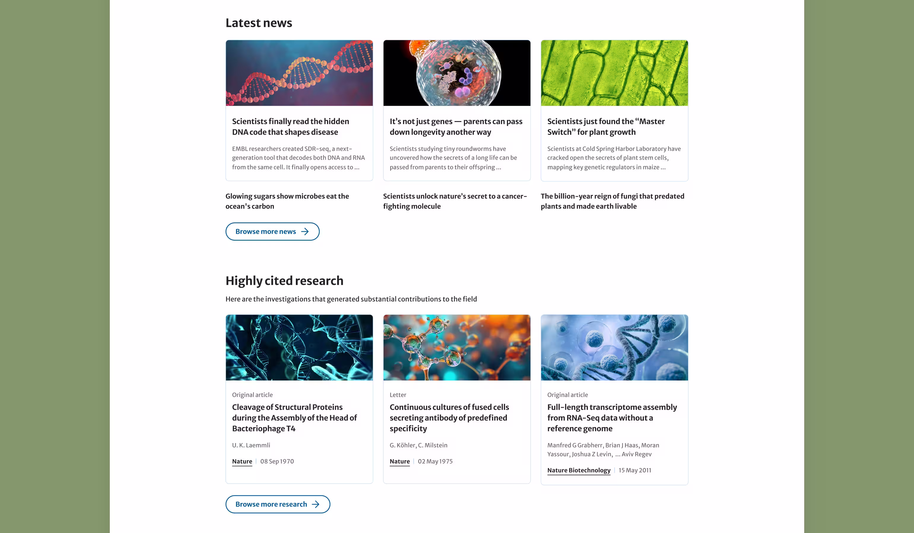 Image of subject landing pages on desktop