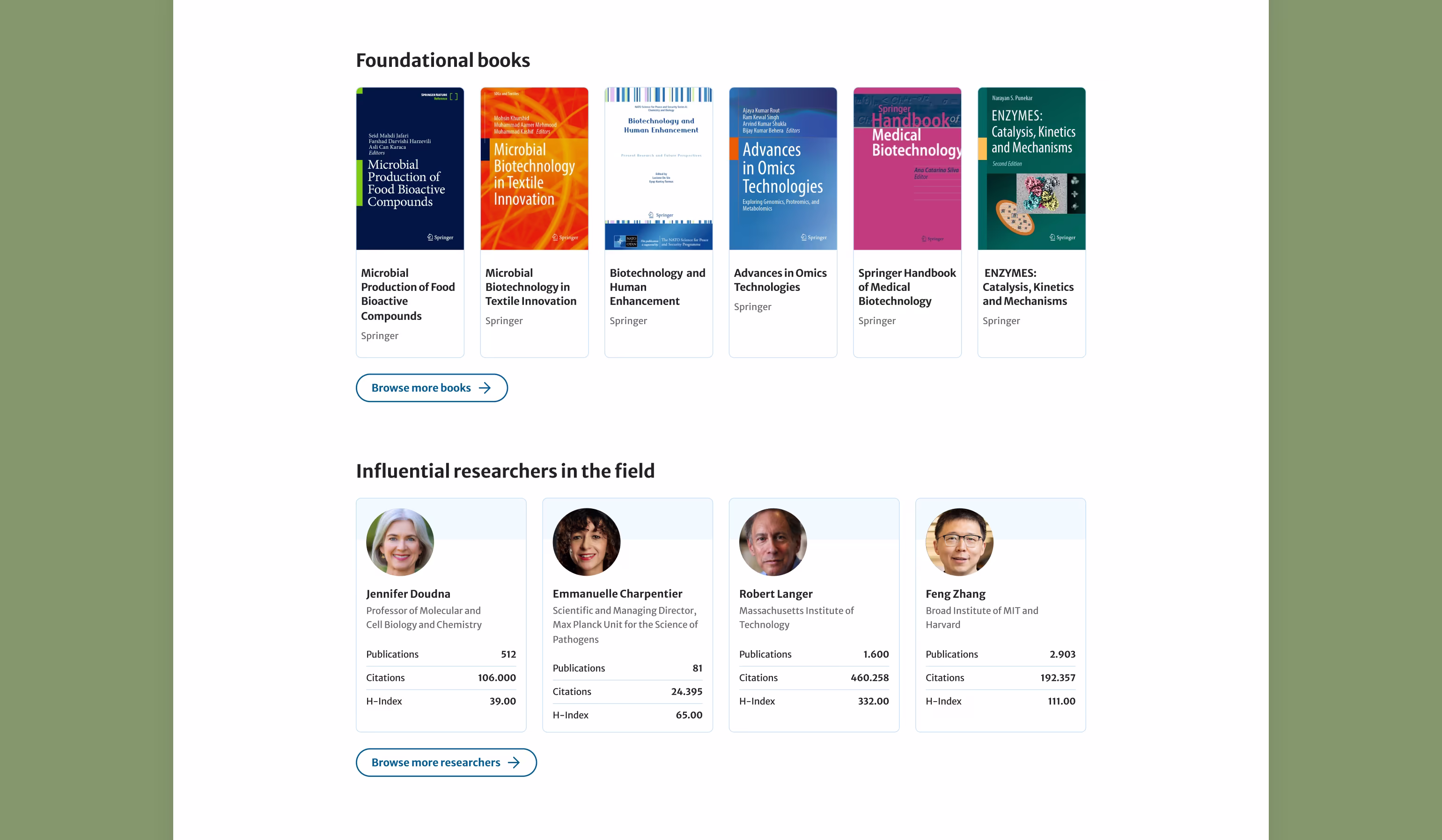 Image of subject landing pages on desktop