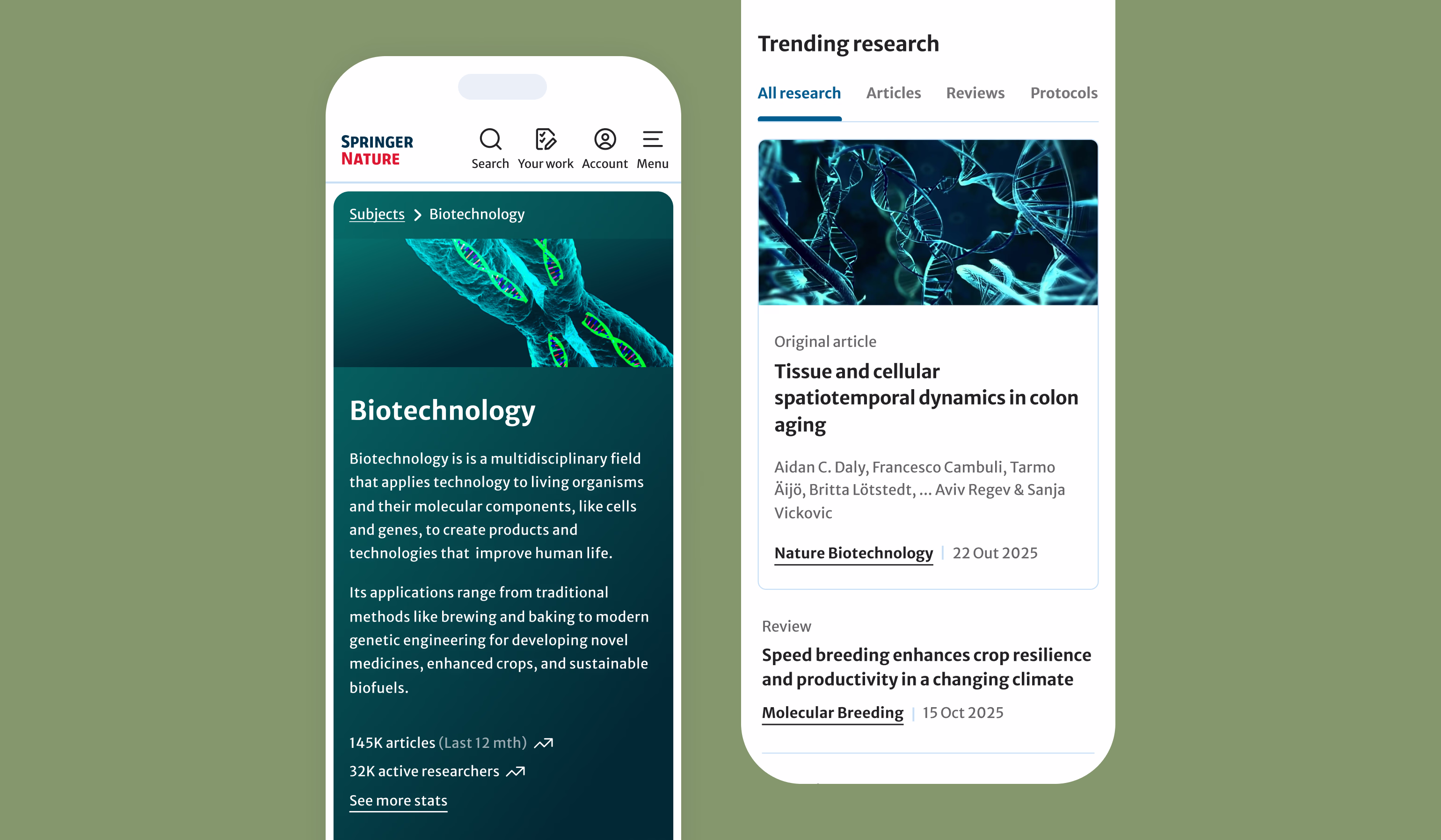 Image of subject landing pages on mobile