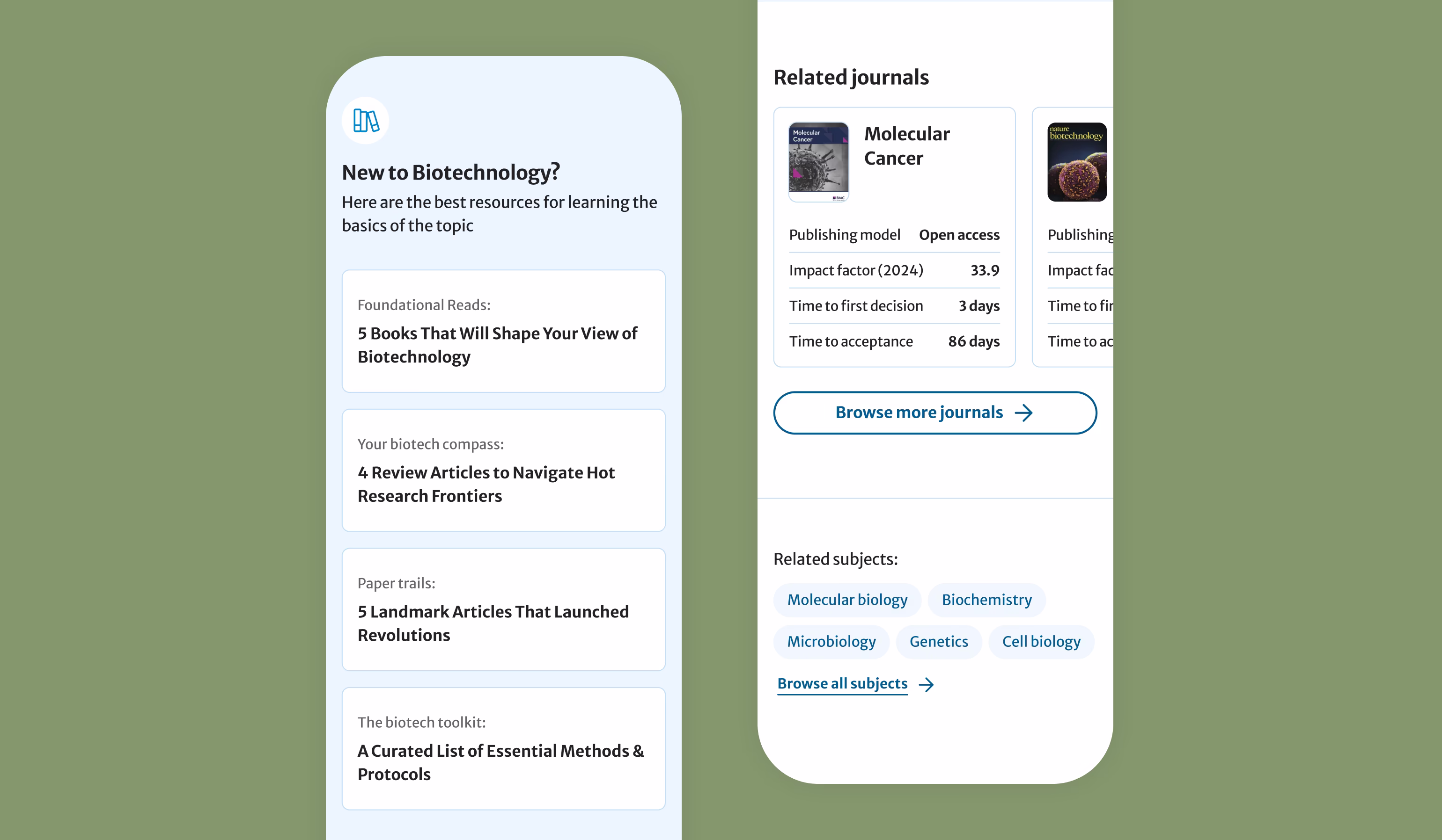 Image of subject landing pages on mobile
